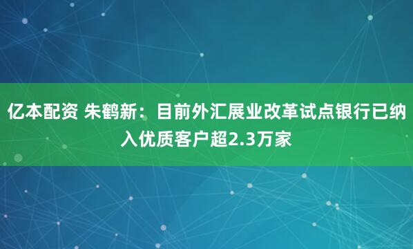 亿本配资 朱鹤新：目前外汇展业改革试点银行已纳入优质客户超2.3万家